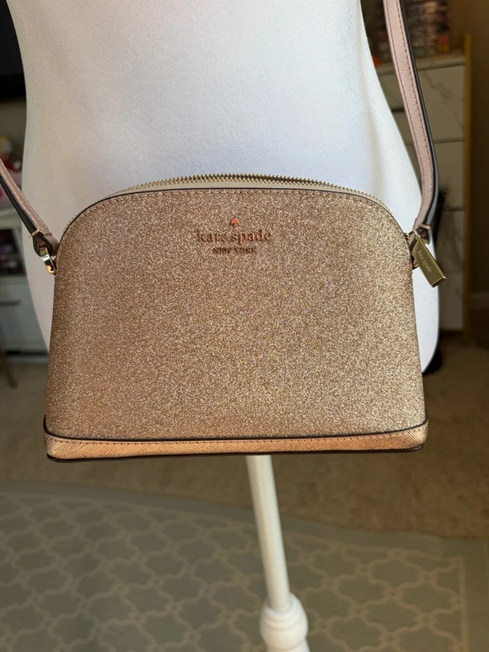 Kate Spade rose gold glitter crossbody bag